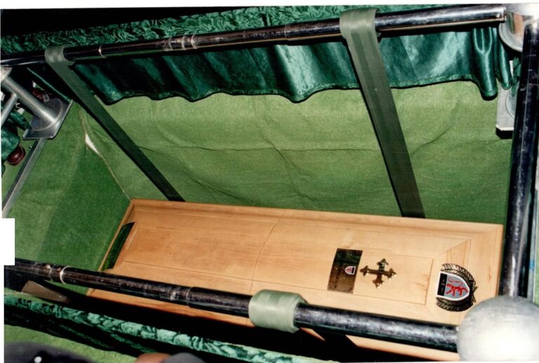 DR. GRIFFINS COFFIN LAID DOWN TO REST AT THE STAREHES BOYS CENTRES CHAPEL